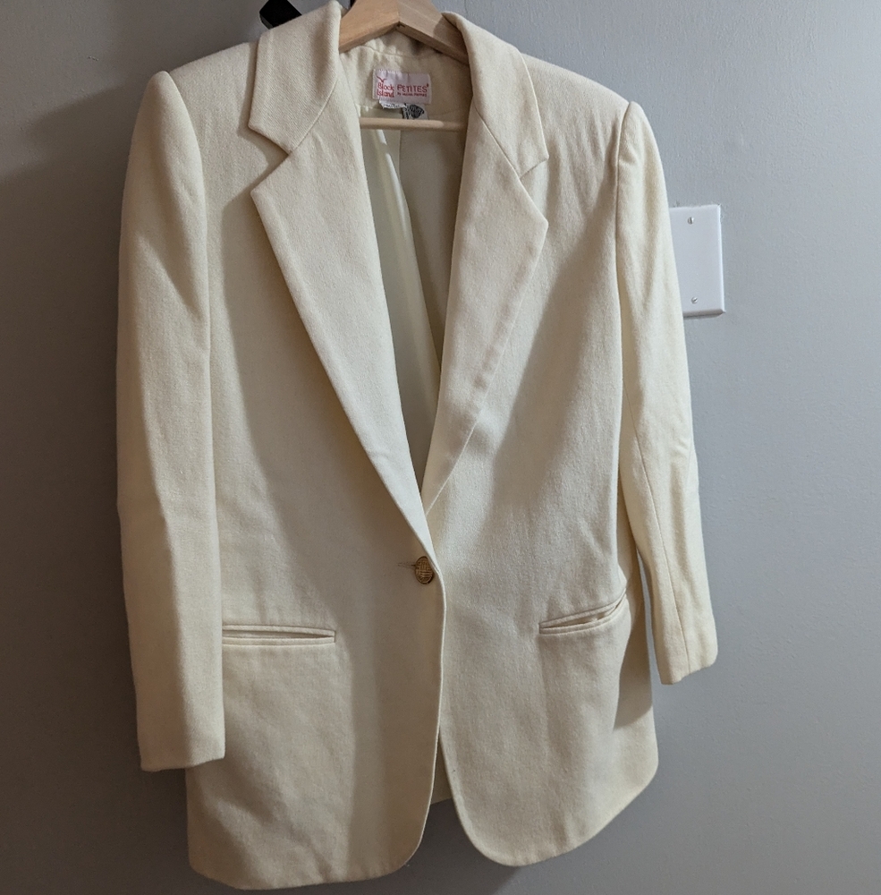 Vintage Block Island Petites Wool Shoulder Pad Single Button Blazer Size 14